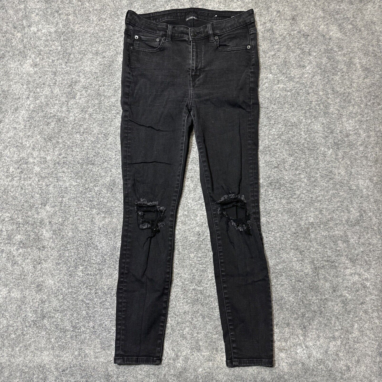 American Eagle Distressed Next Level Stretch Hi Rise Jegging Women's 10R Black