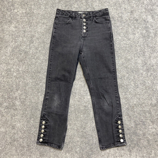 Topshop Moto Cropped Button Fly Jeans Women's Size 26x30 Dark Gray Denim
