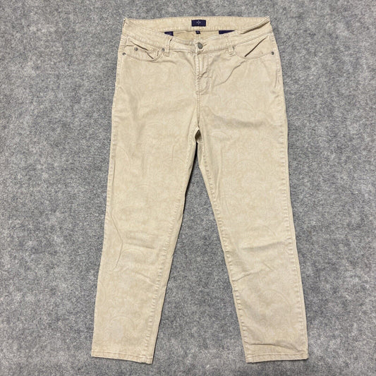 NYDJ Ankle Jeans Women's Size 12 Beige Jacquard Damask Print Patterned Jeans