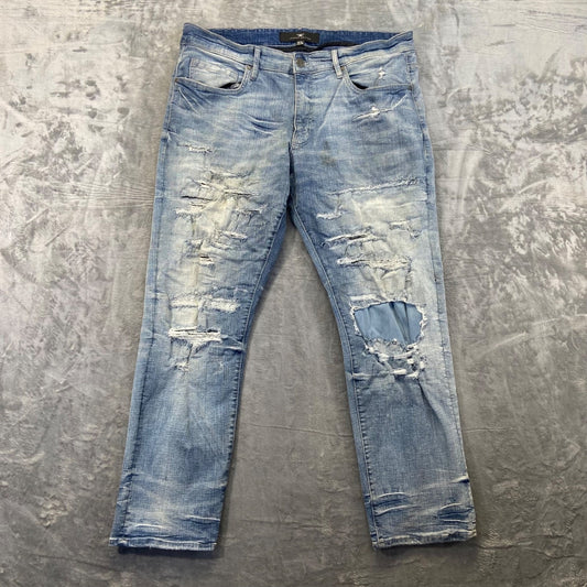 Jordan Craig Men's Distressed Straight Jeans 38x32 Blue Light Wash Hip Denim