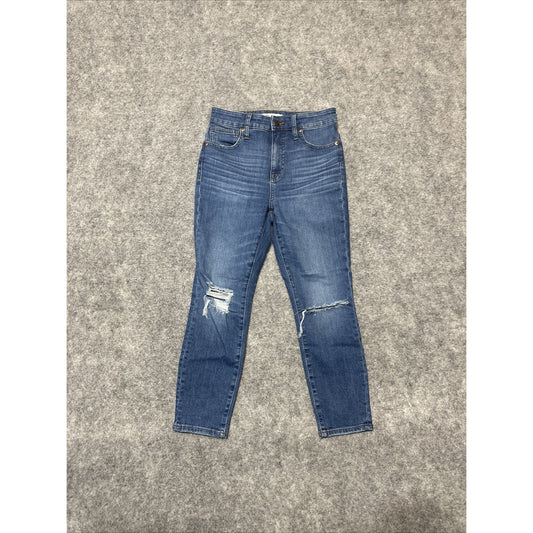 Madewell Distressed Curvy High Rise Skinny Crop Jeans Women's Size 25 P Blue