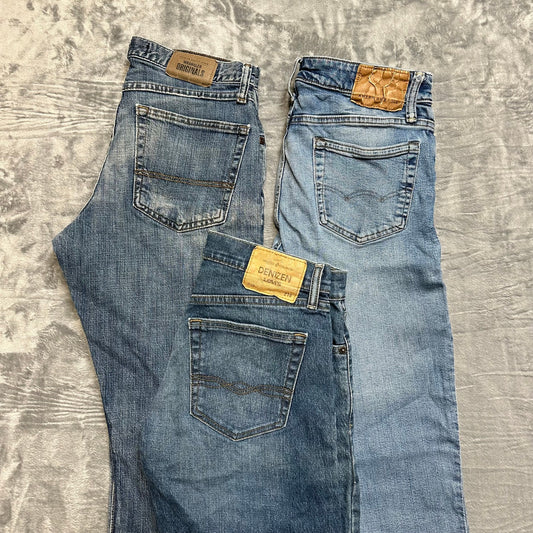 Lot of 3 Work Jeans Mens Size 30x30 Levi’s American Eagle Wrangler Blue Denim