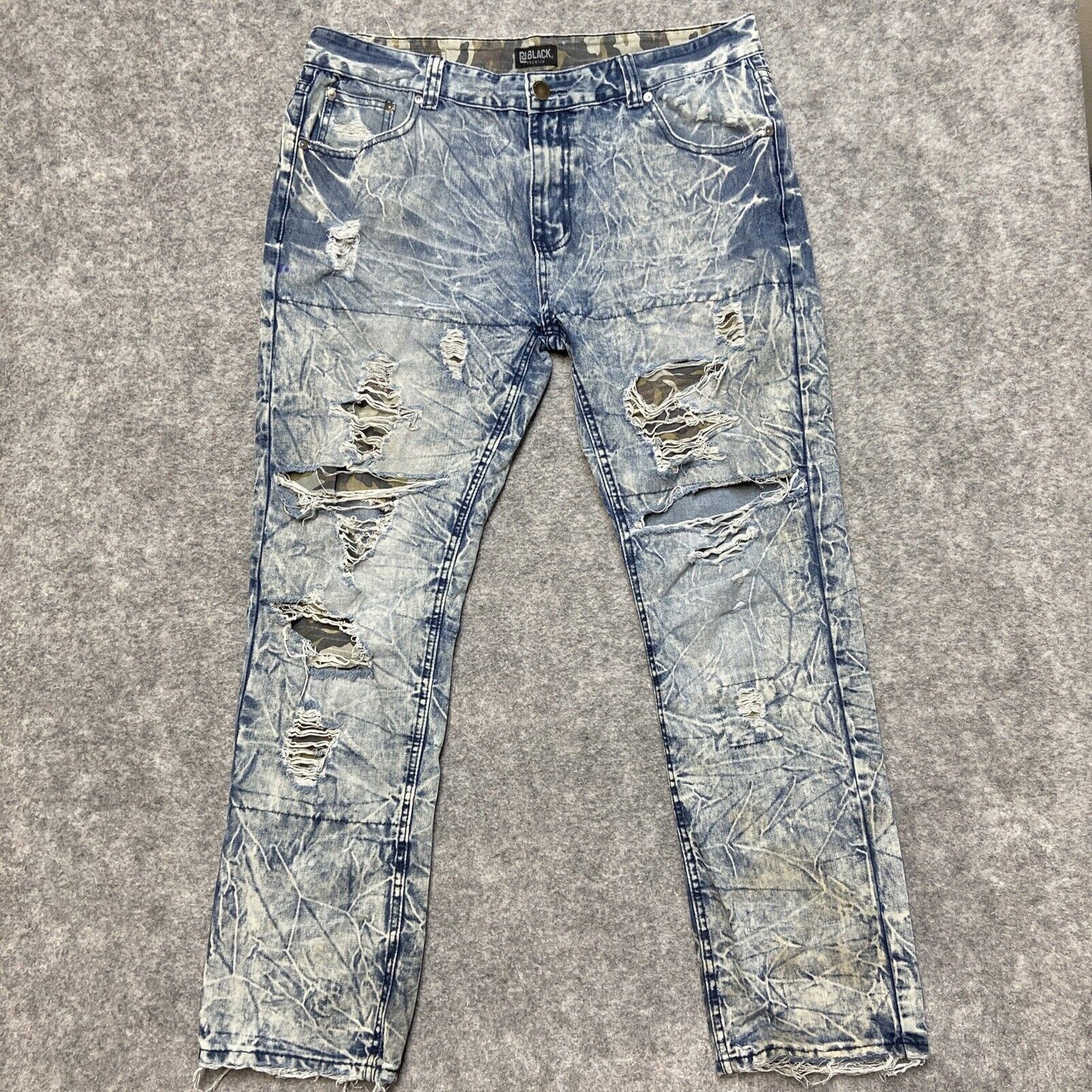 CJ Black Premium Distressed Slim Jeans Men's Size 38x32 Blue Acid Wash Hip Hop
