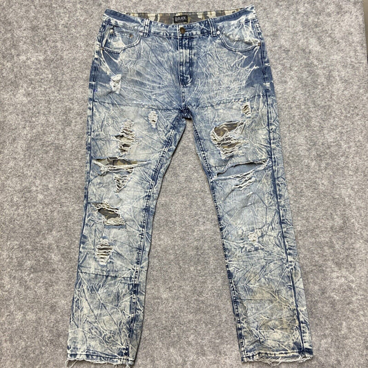 CJ Black Premium Distressed Slim Jeans Men's Size 38x32 Blue Acid Wash Hip Hop