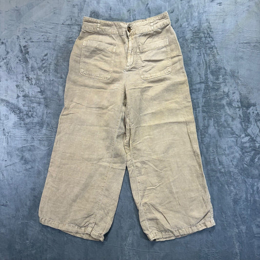 C&C California Women's Wide Leg Linen Capri Pants Size 6 Beige #534424