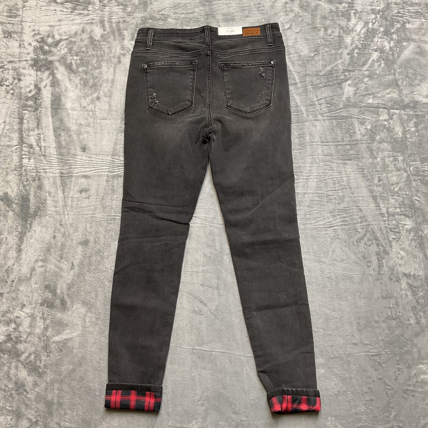 New Judy Blue Distressed Mid Rise Skinny Fit Jeans Women's Size 7/28 Black Denim