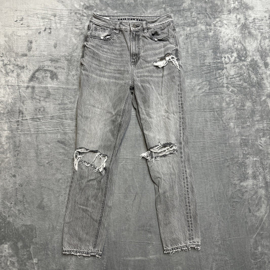 American Eagle Distressed Mom Jeans Women's Size 2R Gray Denim