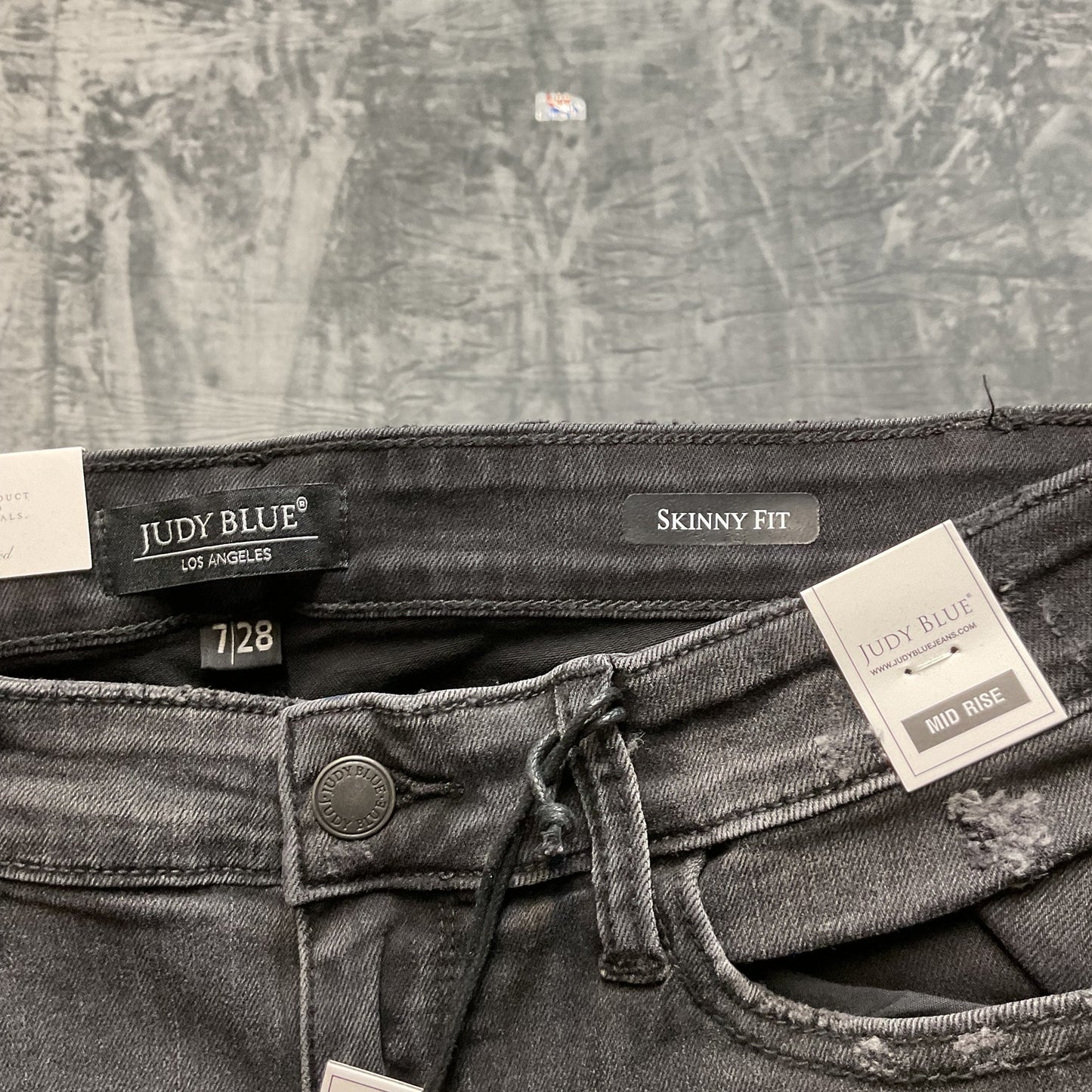 New Judy Blue Distressed Mid Rise Skinny Fit Jeans Women's Size 7/28 Black Denim