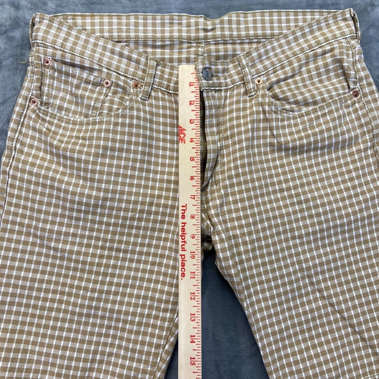 New Levi's 504 Shorts Men's 36 Brown White Checked 100% Cotton Longer 10"