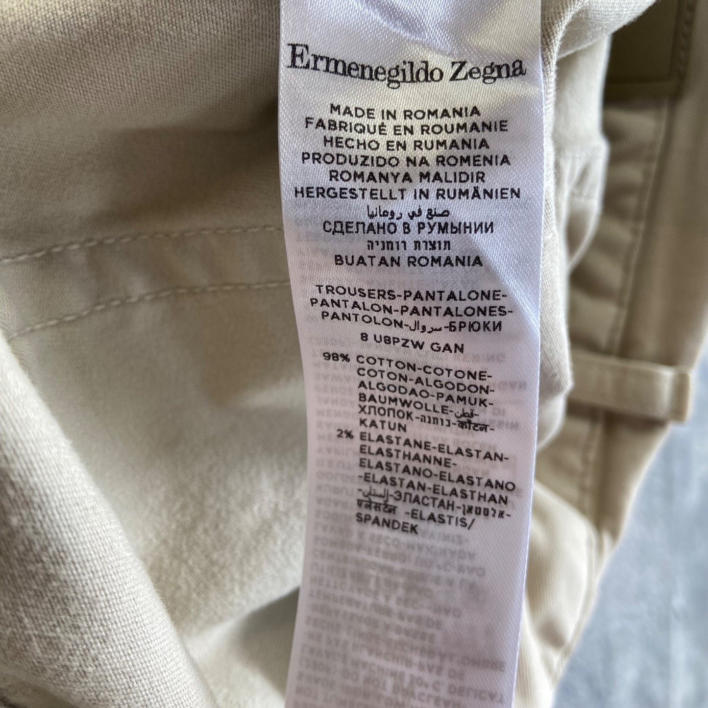 Ermenegildo Zegna Straight Chino Pants Men's 38 Beige Cotton Blend