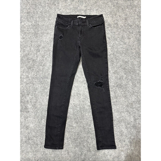 Levi's 711 Skinny Women's Distressed Jeans Size 27 Black Dark Wash Denim