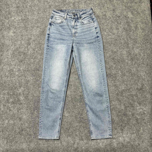 American Eagle Mom Straight Jean Women's Stretch Jeans Size 000 Short Blue Light