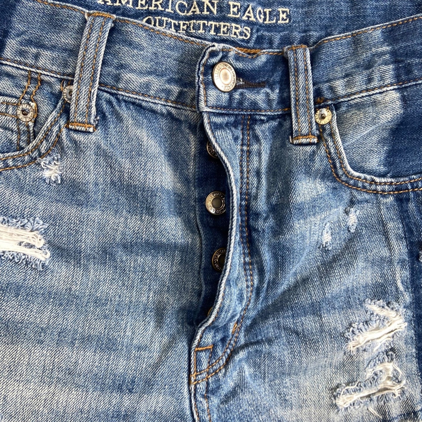 American Eagle Distressed Vintage Hi-Rise Festival Shorts Women 8 Blue Two-Tone