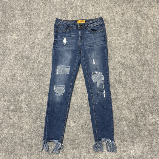 WAX JEAN Butt I Love You Women's Distressed Ankle Jeans Size S Small Blue Dark
