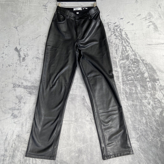 Abercrombie & Fitch Curve Love Vegan Leather Straight Jeans Women's Sz 27 Black
