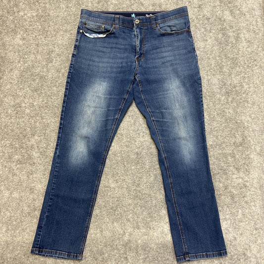 Nat Nast Straight Jeans Men's Size 36x32 Blue Dark Wash Faded Denim