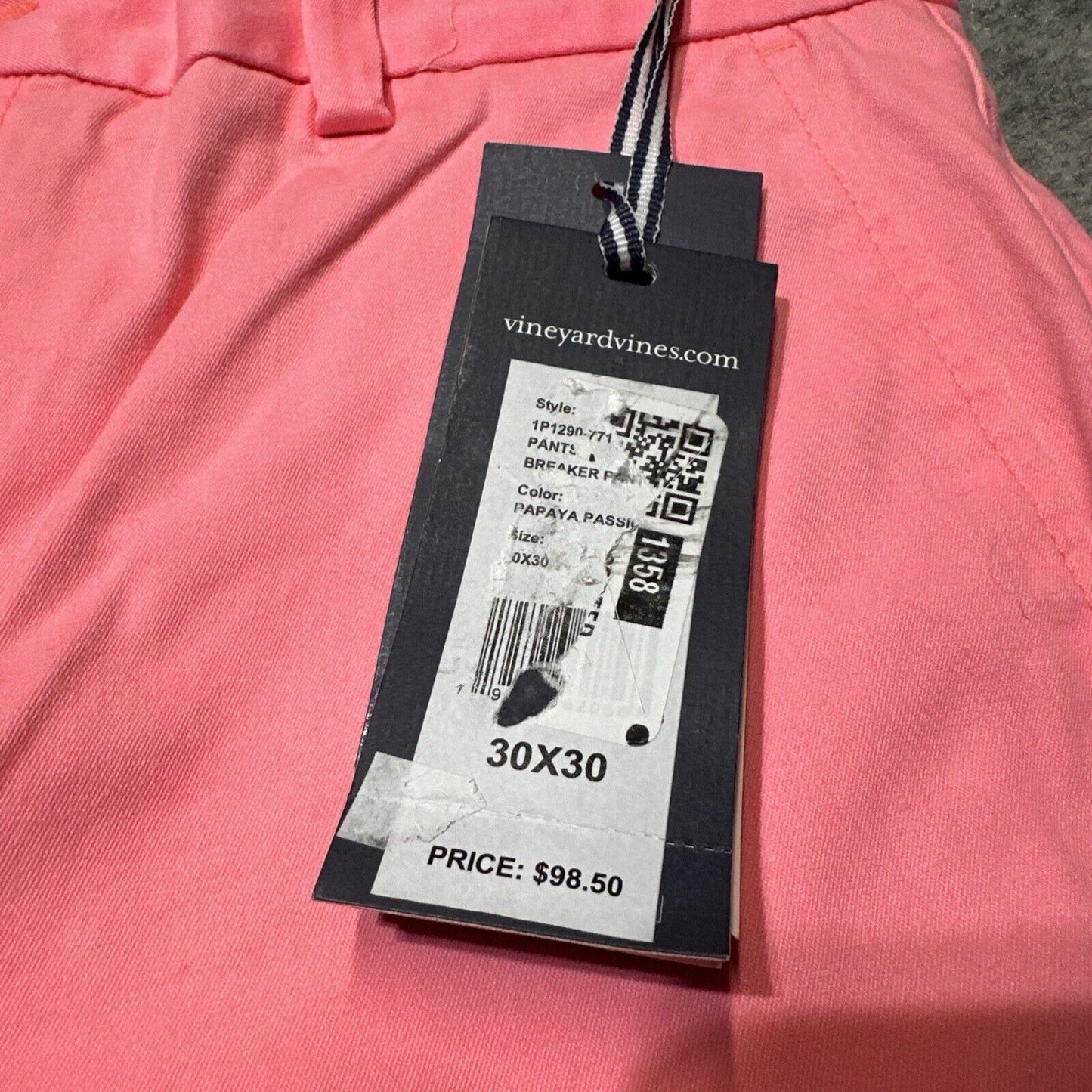 New Vineyard Vines Breaker Pant Men's Size 30x30 Pink Papaya Passion Chinos