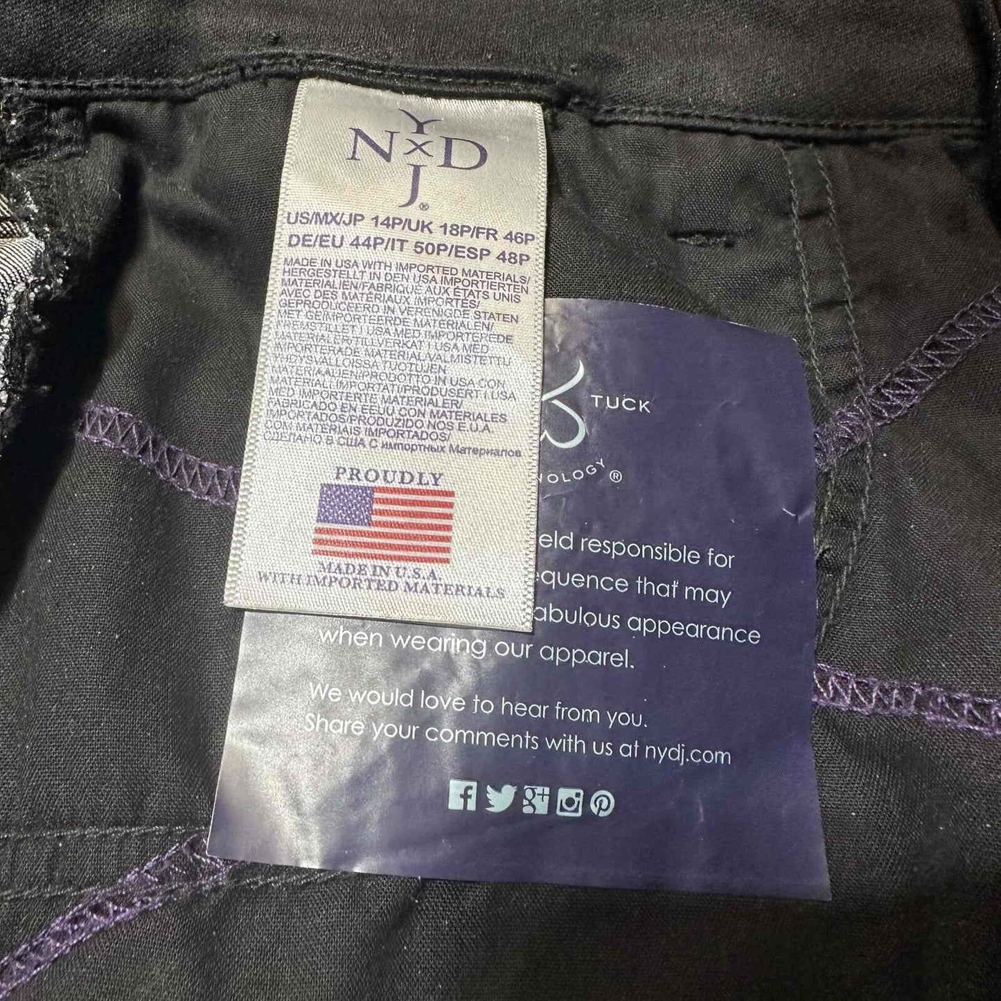 NYDJ ALINA LEGGING Women's Jeans Petite Size 14 Black Dark Wash Denim