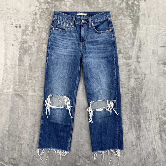 Levi's Low Pro Straight Distressed Jeans Women's Size 24 Blue Denim