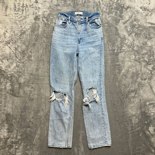 Abercrombie & Fitch Curve Love Distressed 90s Straight Jeans Women’s Sz 26 Blue