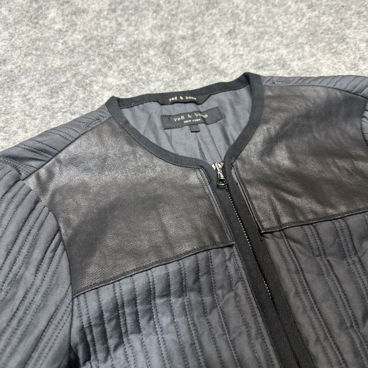 Rag & Bone Linear Quilted Zip Up Women's Jacket Size S Small Gray Inner Shell