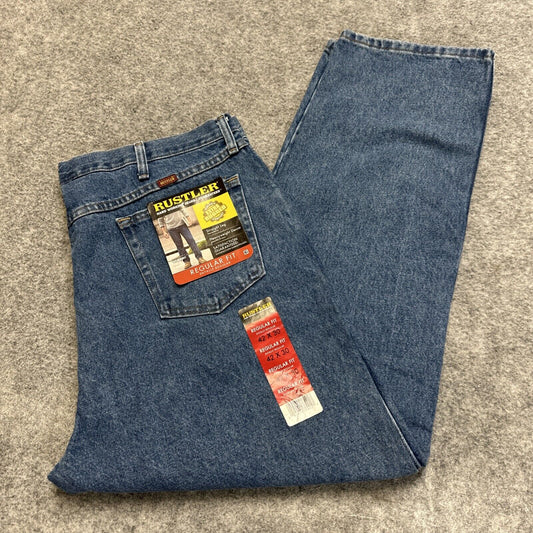Rustler Regular Fit Jeans Men's Size 42x30 Blue Medium Wash Denim Work Jeans