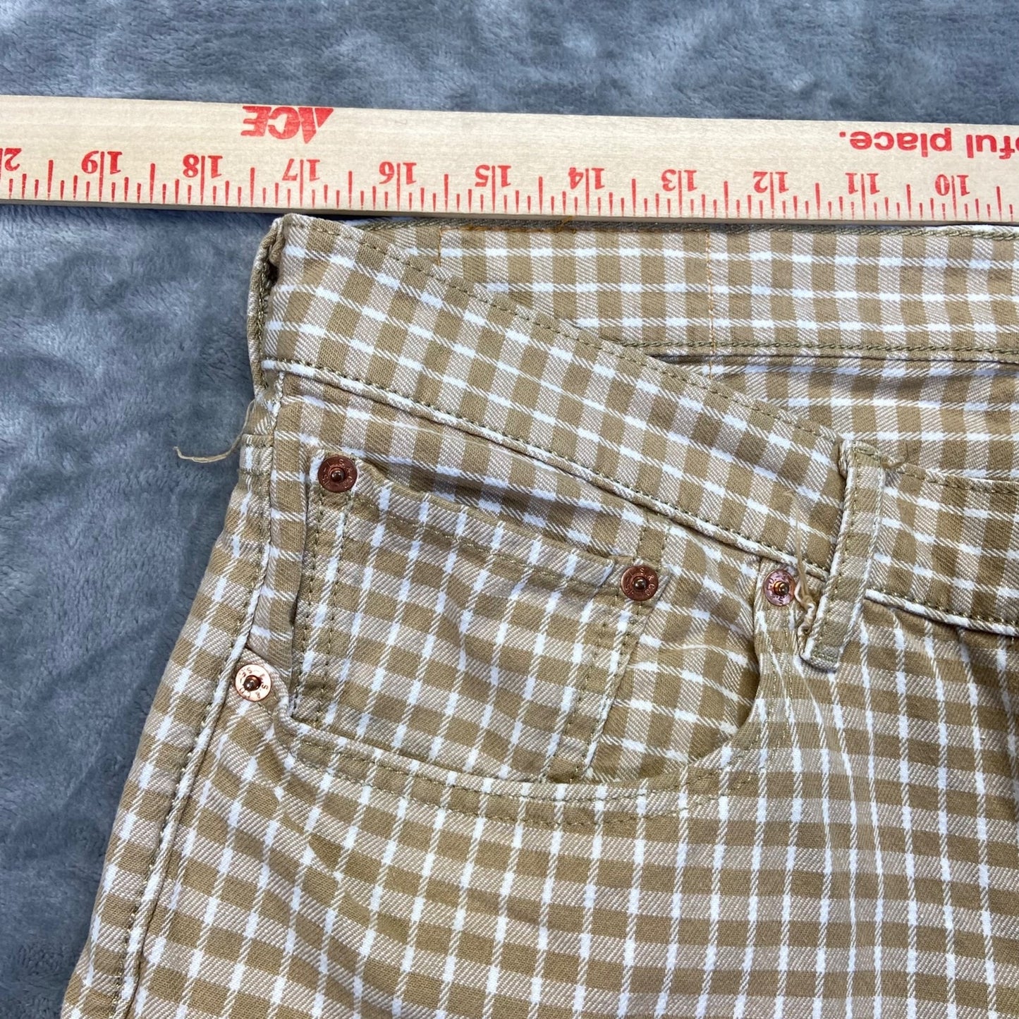 New Levi's 504 Shorts Men's 36 Brown White Checked 100% Cotton Longer 10"