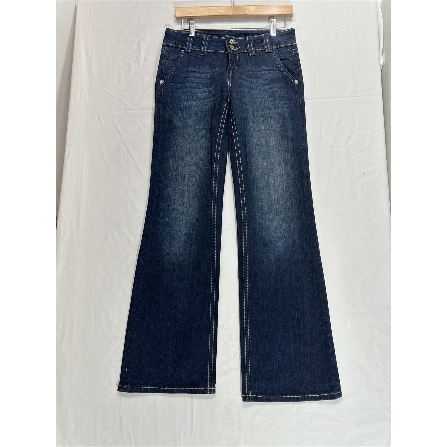 Mek Denim Jeans Women’s 27x34 Madeira Wide Leg Flare Blue Dark Wash