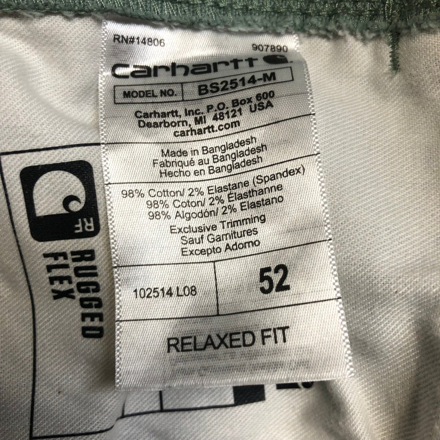 New Carhartt Rugged Flex Relaxed Fit Work Shorts Men's Size 52 Green Logo NWOT