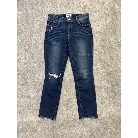 Paige Brigitte Distressed Skinny Jeans Womens 24 Blue Dark Wash Stretch Denim