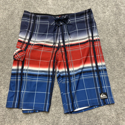Quiksilver Cypher Series Board Shorts Men's Size 32 Blue Red White Plaid Shorts