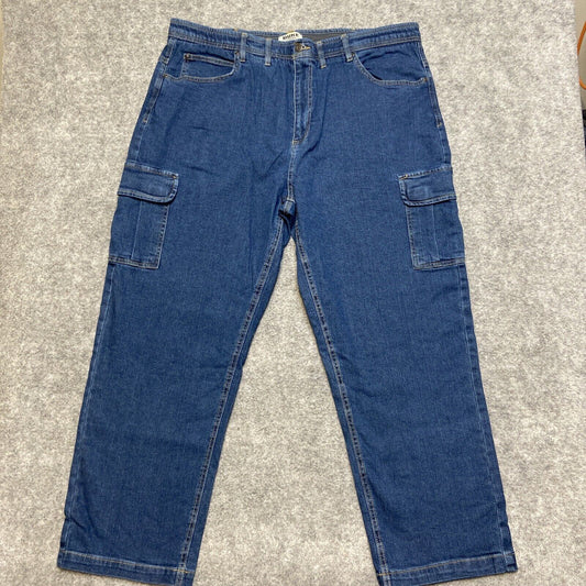 Vintage Duke Haband Cargo Jeans Men's Size 44/M Dark Blue Elastic Waist Denim