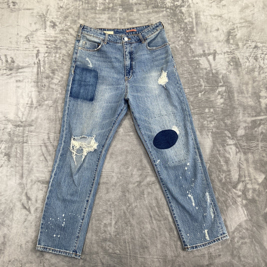 Pilcro The Borrowed Patched Distressed Straight Jeans Women's 28 Blue