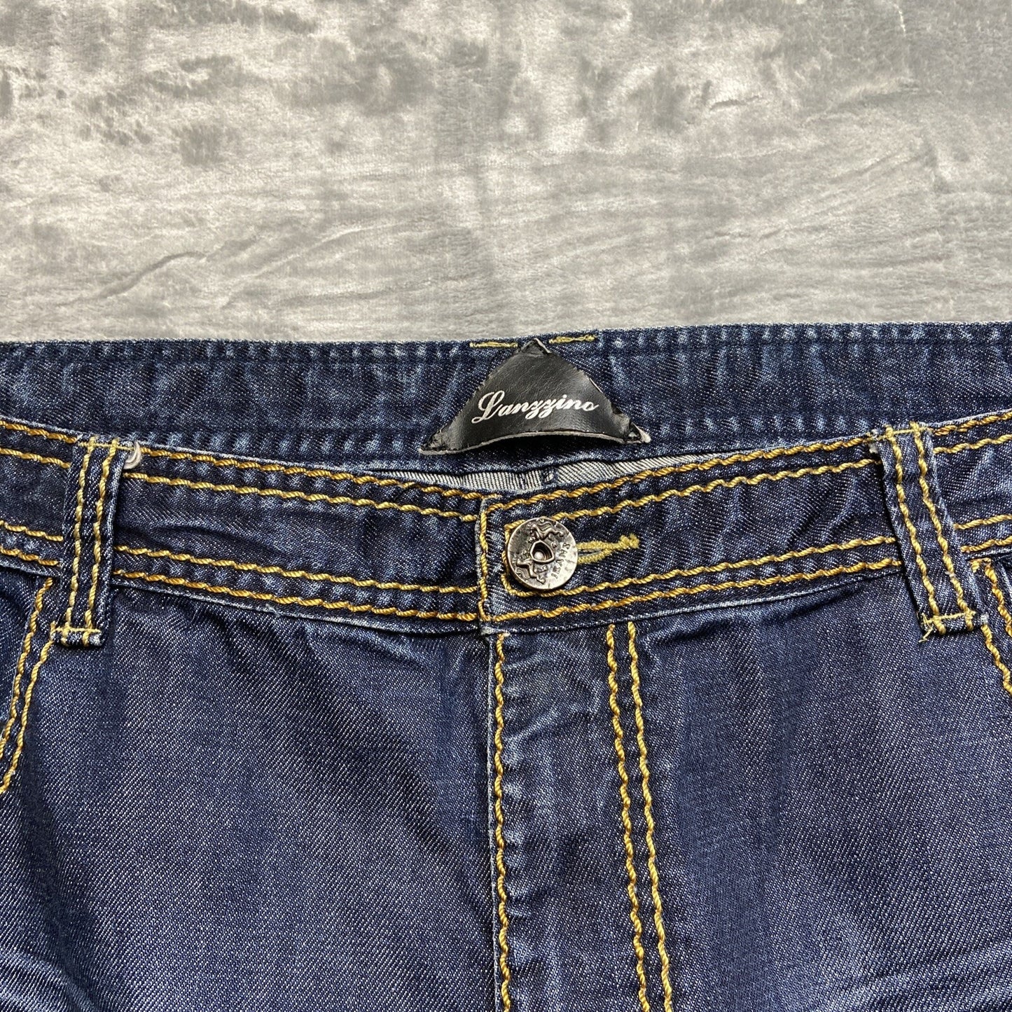 Lanzinno Jeans Men’s Size 46 Denim Blue Dark Wash Distressed