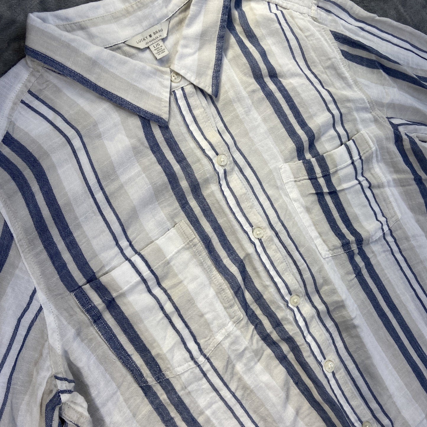 Lucky Brand Button-up Lightweight Soft Shirt Women's Size XS Blue White Stripe