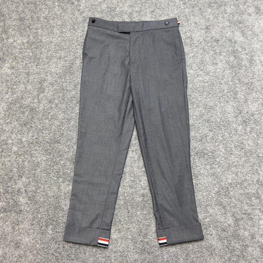 Thom Browne Wool Dress Pants Women's Size 0 Gray Cupro Lined Cuffed Pants