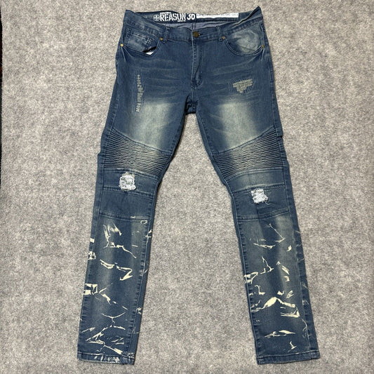 Reason Distressed Skinny Jeans Men's Size 36 Bleached Leg Denim