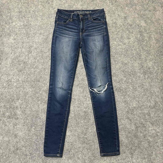 American Eagle Women's Distressed Super Stretch Hi Rise Jegging Size 0R Blue