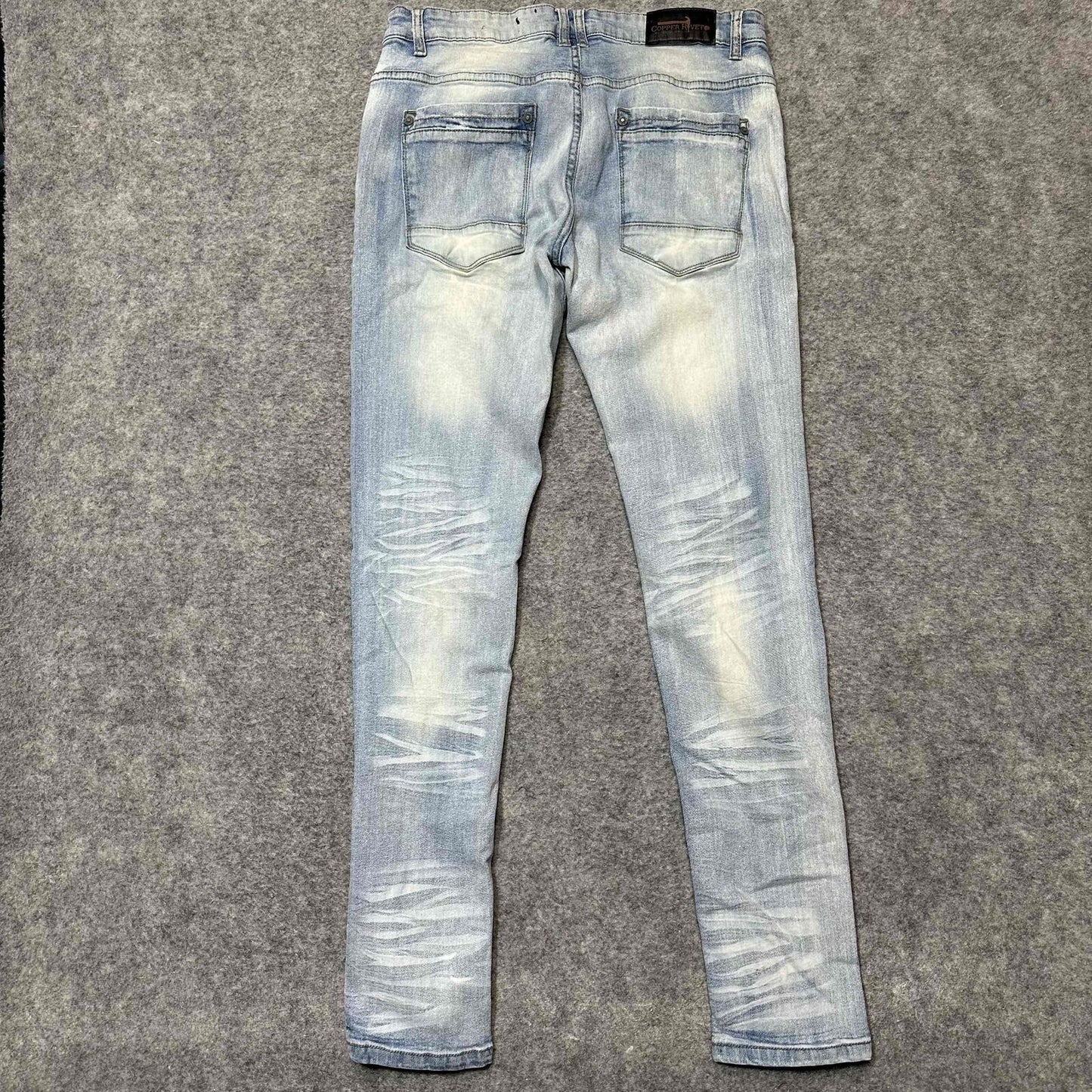 Copper Rivet Men's Slim Fit Distressed Jeans Size 32x32 Blue Acid Wash Denim