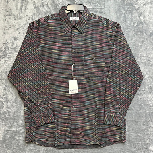 New Report Collection Striped Dress Shirt Men's Size XL Dark Multicolor