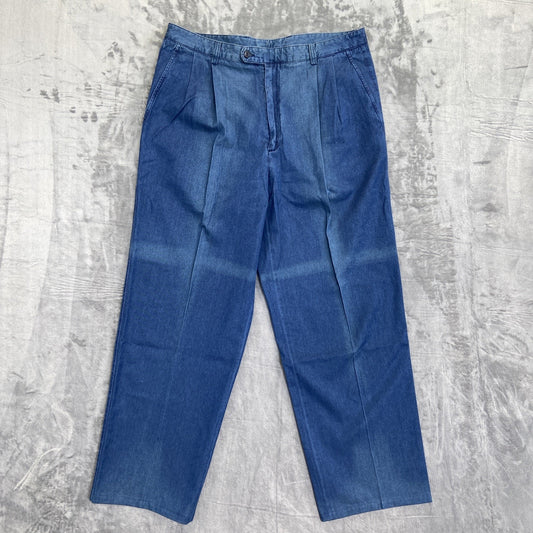Vintage Zanella Pleated Straight Jeans Men's Size 36 Blue Denim