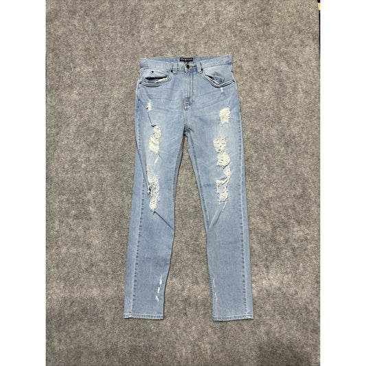 Empyre Verge Men's Distressed Skinny Jeans Size 32 Blue Light Wash Denim
