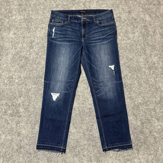 White House Black Market Distressed Slim Crop Jeans Women's Sz 8 Dark Blue Denim