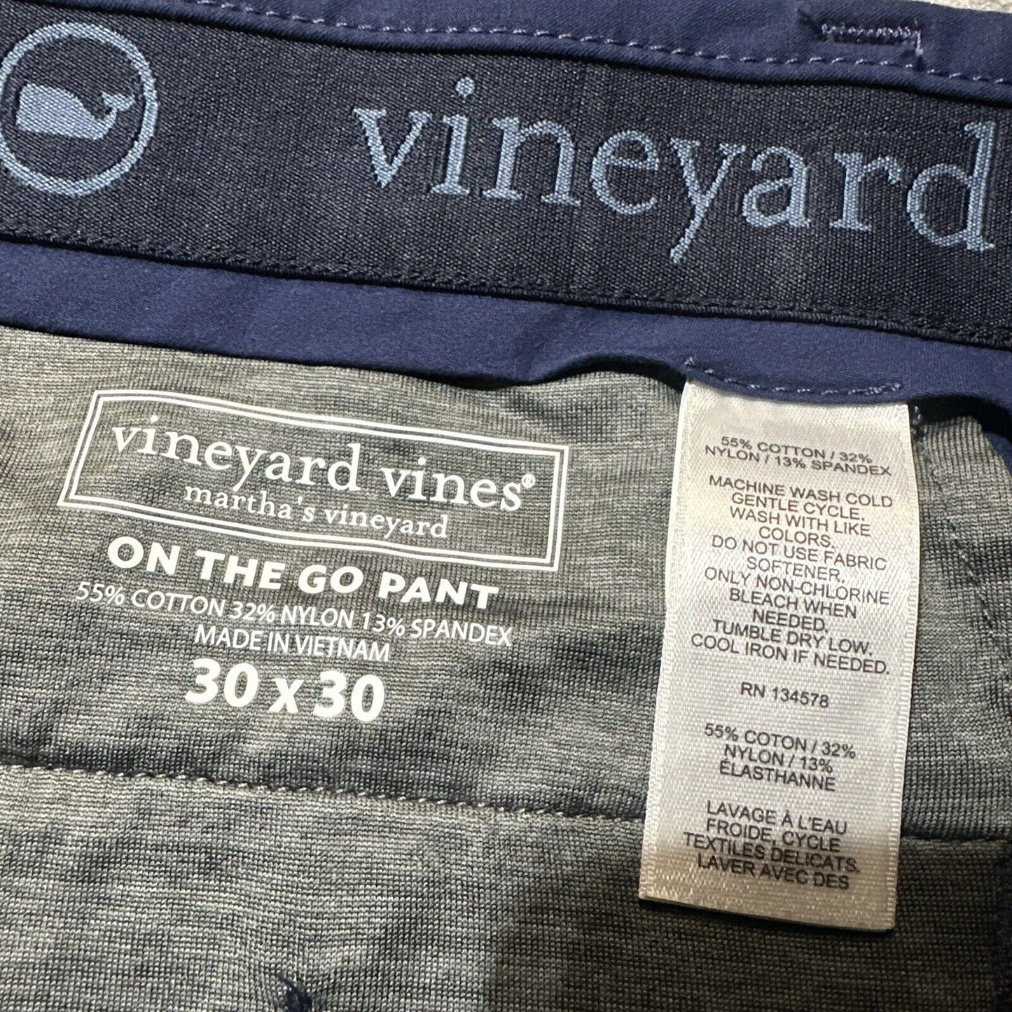 New Vineyard Vines OTG On The Go Pant Men's Size 30x30 Deep Bay Dark Blue Chinos