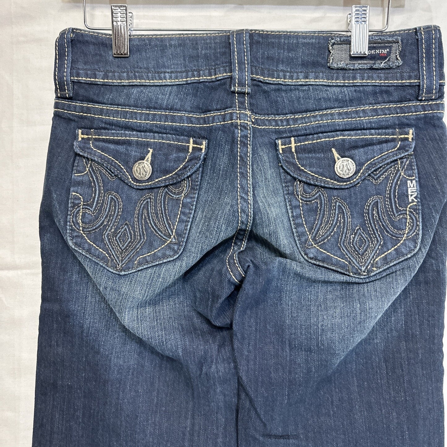 Mek Denim Jeans Women’s 27x34 Madeira Wide Leg Flare Blue Dark Wash