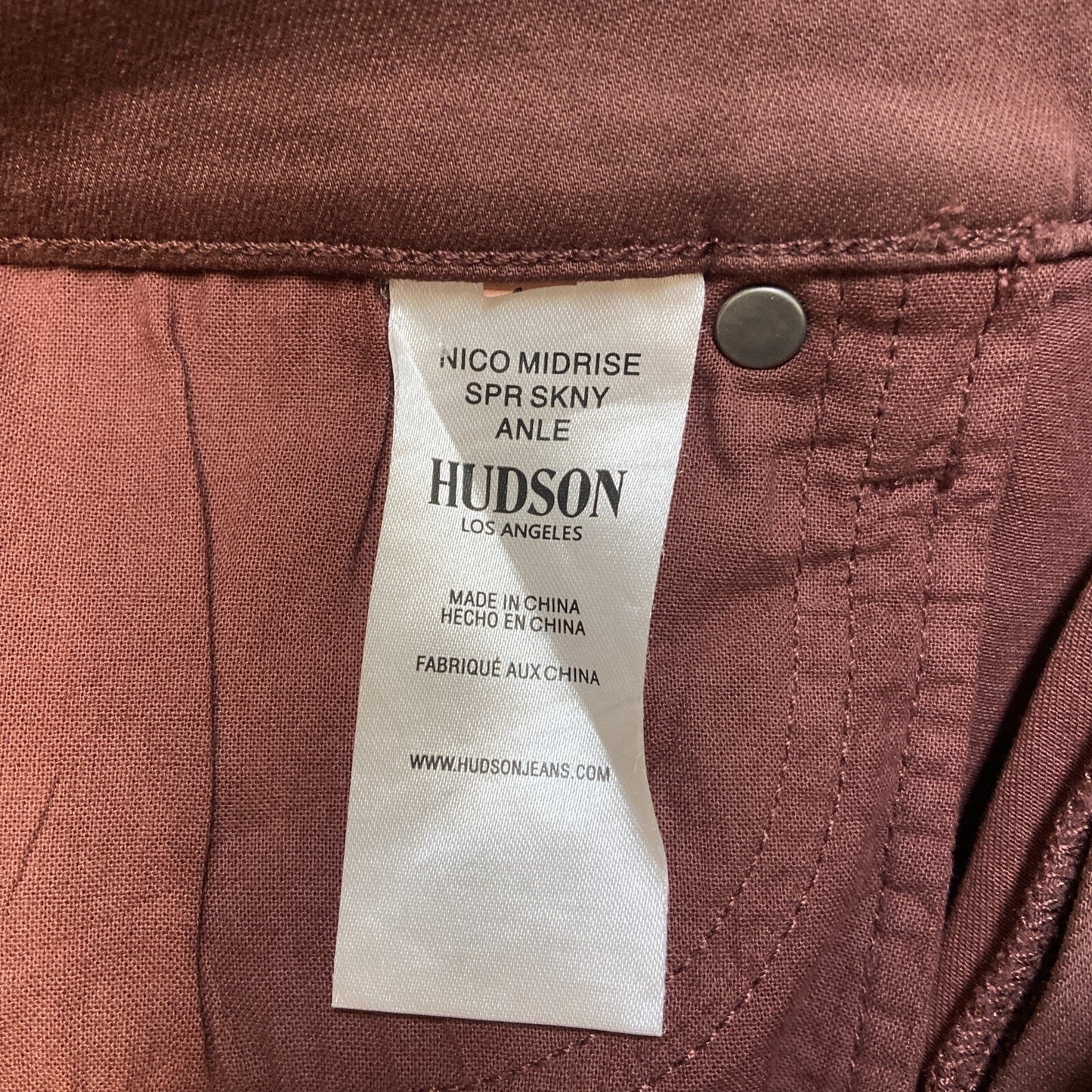 New Hudson Leather Coated Nico Mid Rise Skinny Ankle Jeans Women’s Size 34 Brown