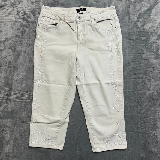 Earl Jean Capri Pants Women's Sz 10 White Embroidered