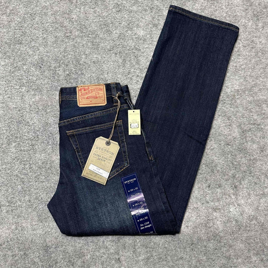 New John B. Stetson Co. Men's Slim Straight Jeans Size 28x32 Blue Dark Denim