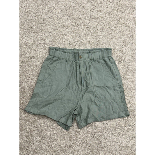 Risen Los Angeles Linen Blend Women's High Rise Black XL Shorts Olive Green