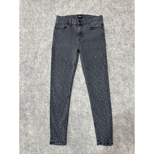 Hudson Nico Mid Rise Ankle SPR Skinny Women's Jeans Size 29 Black Distressed